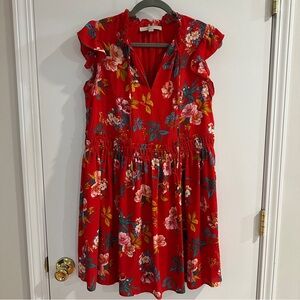 Red floral LOFT babydoll swing dress